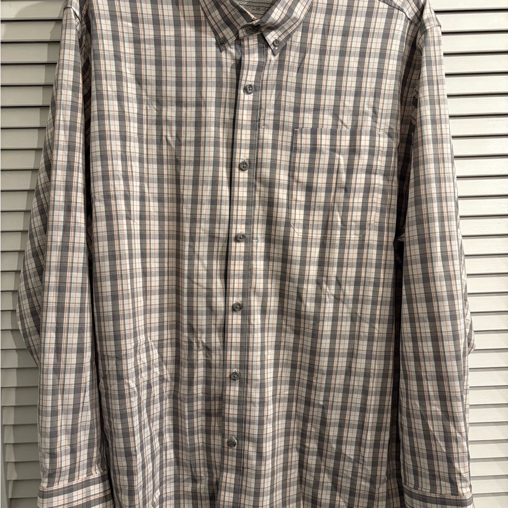 Eddie Bauer Classic Checkered Button-Down Shirt - 3XL - Gray and White